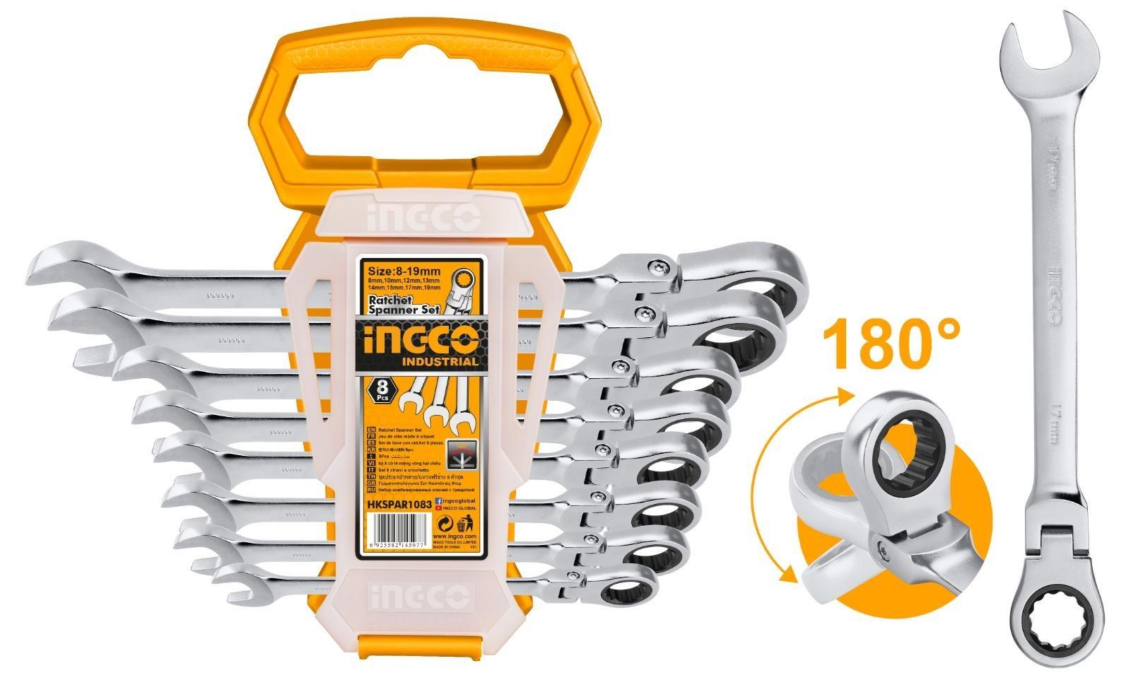 Ingco Endüstriyel 8'li Kombine Cırcır Döner Kafalı Anahtar Seti 8-19mm Ing-hkspar1083 Balsüzen Makina